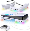 RGB Horizontal Stand for PS5 Pro / Slim Console Accessories with 14 Light Mode and 4 USB Hubs, Side Stand for Playstation 5 Pro / Slim Disc & Digital, Base Holder with Fast Charging, White