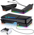 RGB Horizontal Stand for PS5 Pro / Slim Console Accessories with 14 Light Mode and 4 USB Hubs, Side Stand for Playstation 5 Pro / Slim Disc & Digital, Base Holder with Fast Charging, Black