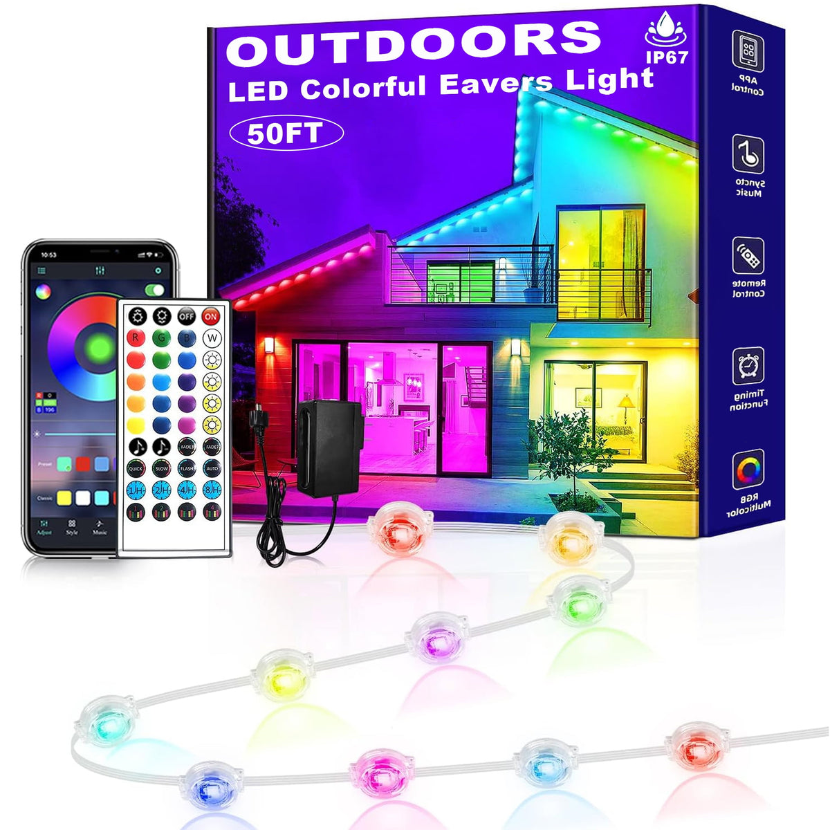 Prociv Permanent Outdoor Lights Waterproof, 50FT 50LEDs Eaves Lights APP & Remote Control, Color Changing Outdoor Lights with DIY Modes for for Party, Daily, Halloween, Christmas, Garden
