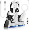 3 in 1 Controller Charging Station for PS VR2 / PS5 / PS5 Edge with 5V/3A Adapter & Led Light, Wireless Controller Charger Dock for Playstation 5, Charging Stand with VR2 Headset Holder