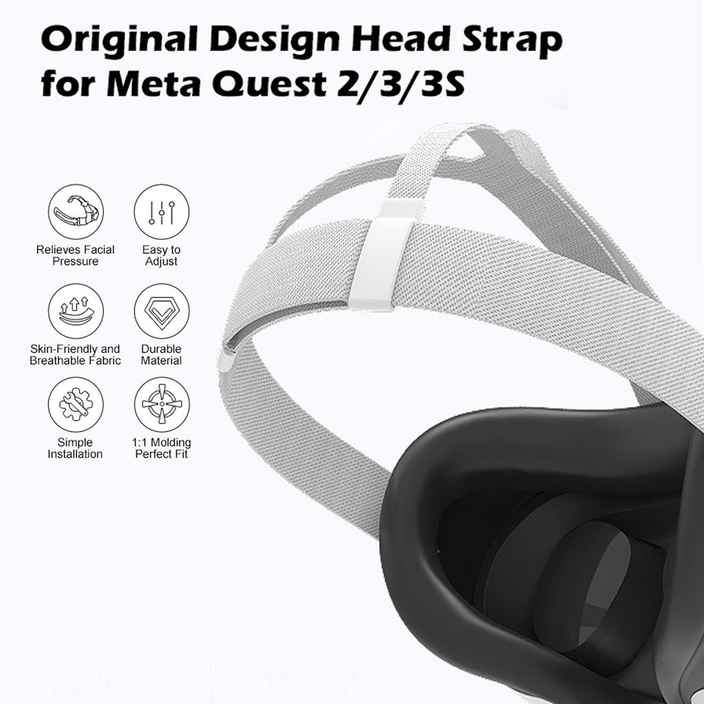 Replacement Head Strap for Meta Quest 2/3/3S,Original Oculus Quest 3/3S/2 Comfort Headband,3 Pairs Thumbstick Caps Included,Adjustable & Breathable Design-VR Head Strap Accessories