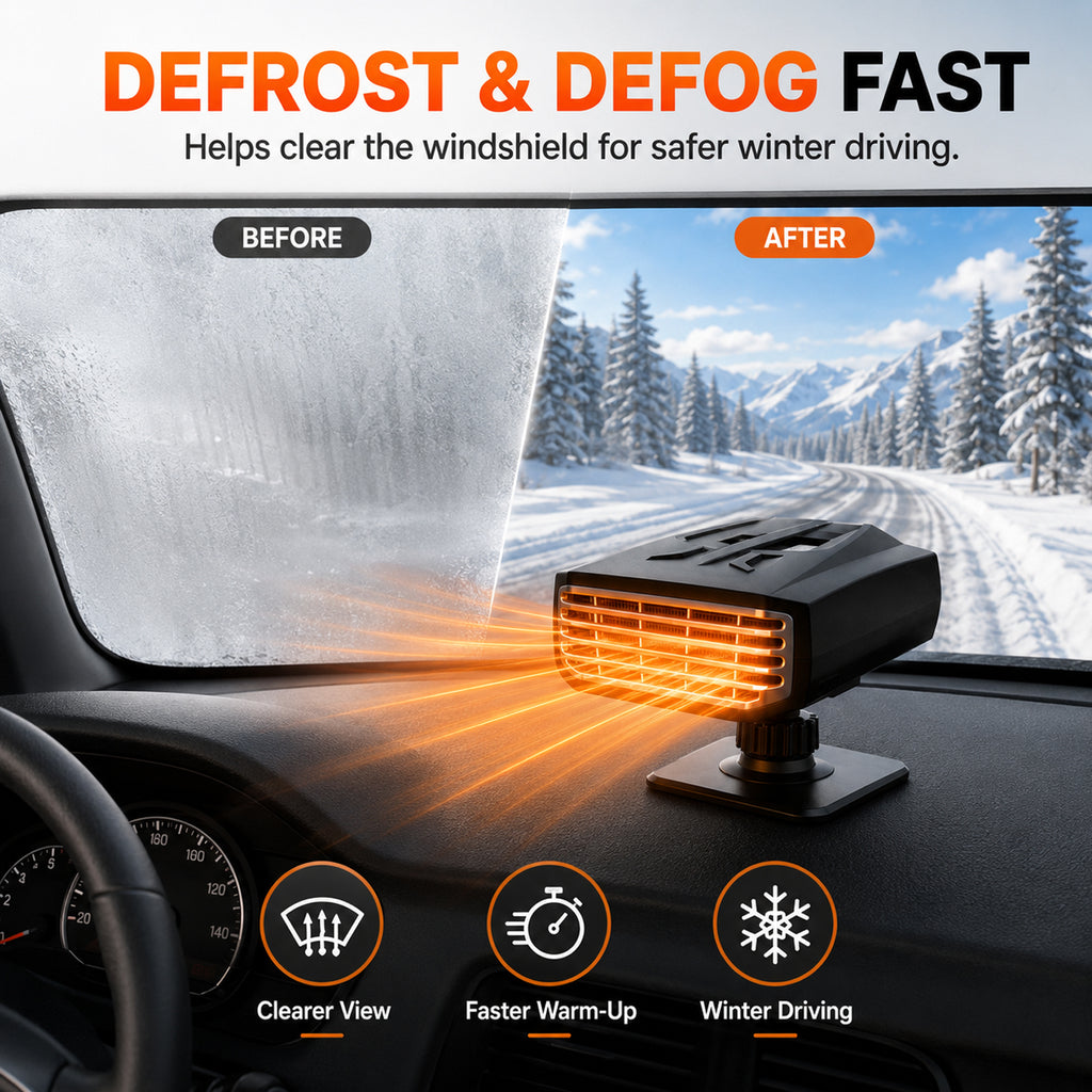 12V Car Heater, 120W Portable Windshield Defogger and Defroster Fast Heating & Cooling Fans with Cigarette Lighter Plug,360° Rotatable Portable Car Heaters for Vehicle, SUV & RV(Black)