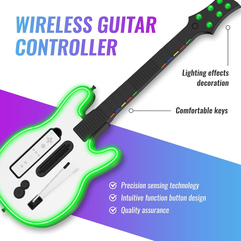 Guitar Controller Compatible with Nintendo Wii, Guitar Remote with Strap/RGB Light for Guitar Hero,Rock Band 2, Legends of Rock Black