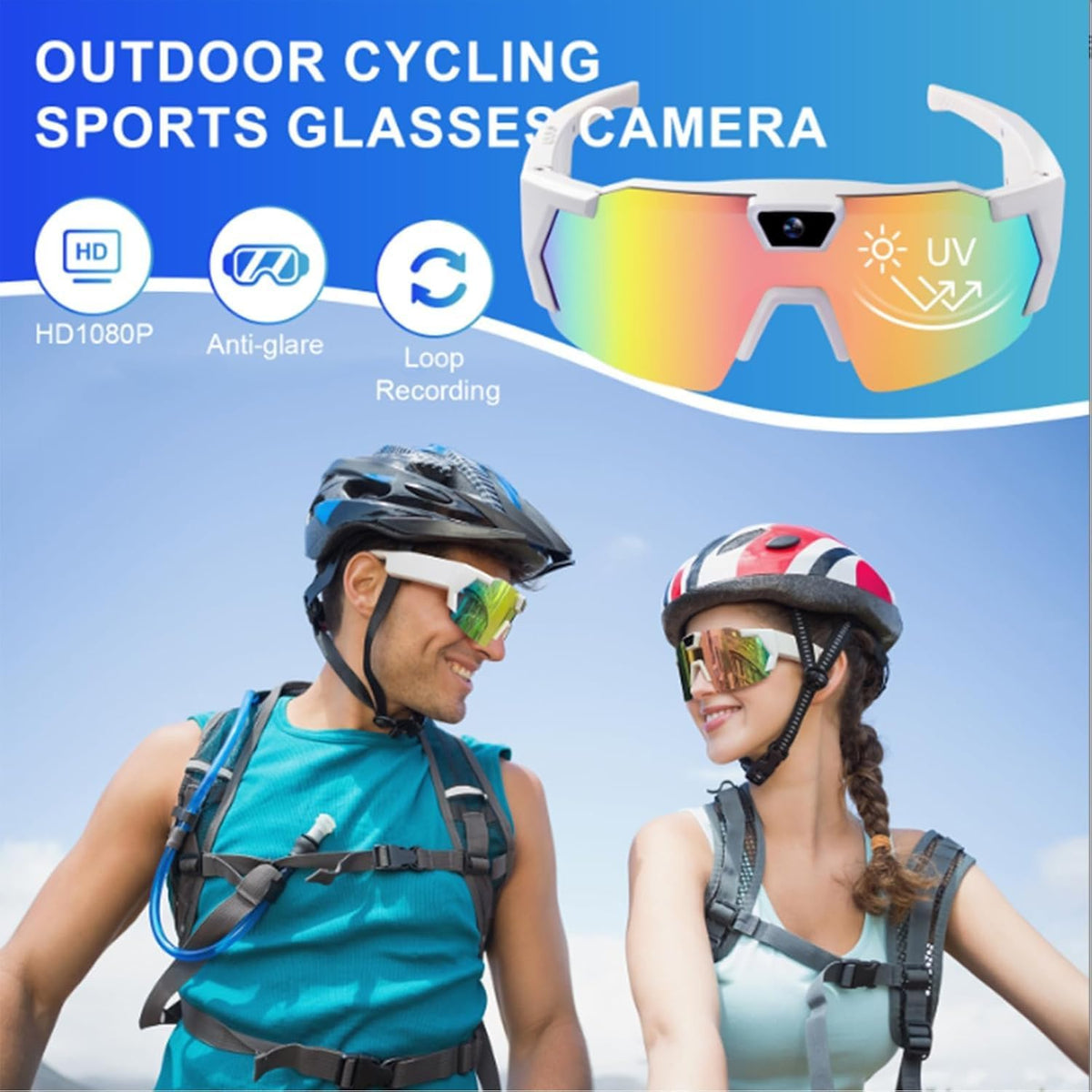 Wiher Smart Camera Glasses, 4k POV Sports Glasses HD Recording Video, Cycling Action Sunglasses, Wearable Audio Take a Picture Wireless Photography Shooting VCR，Suitable for Men and Women(Color)