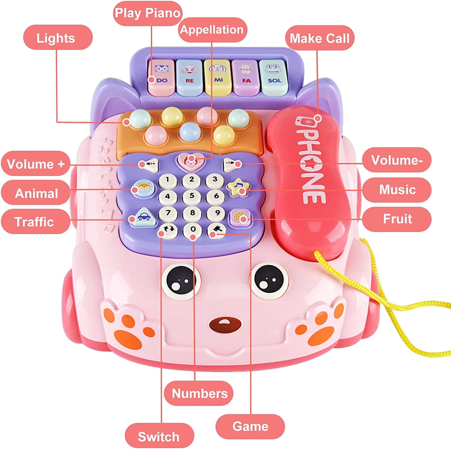 Toddler Telephone Developmental Toys for 1 2 3 Year Old Boy Girl Gifts Toy Baby Telephone with Music and lighting Baby Toys Educational Learning Toys for 12 18 24 Months