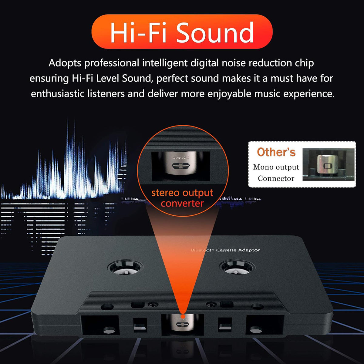 Wiher Car Audio Bluetooth Wireless Cassette Receiver, Tape Player Bluetooth 5.0 Cassette Aux Adapter Black