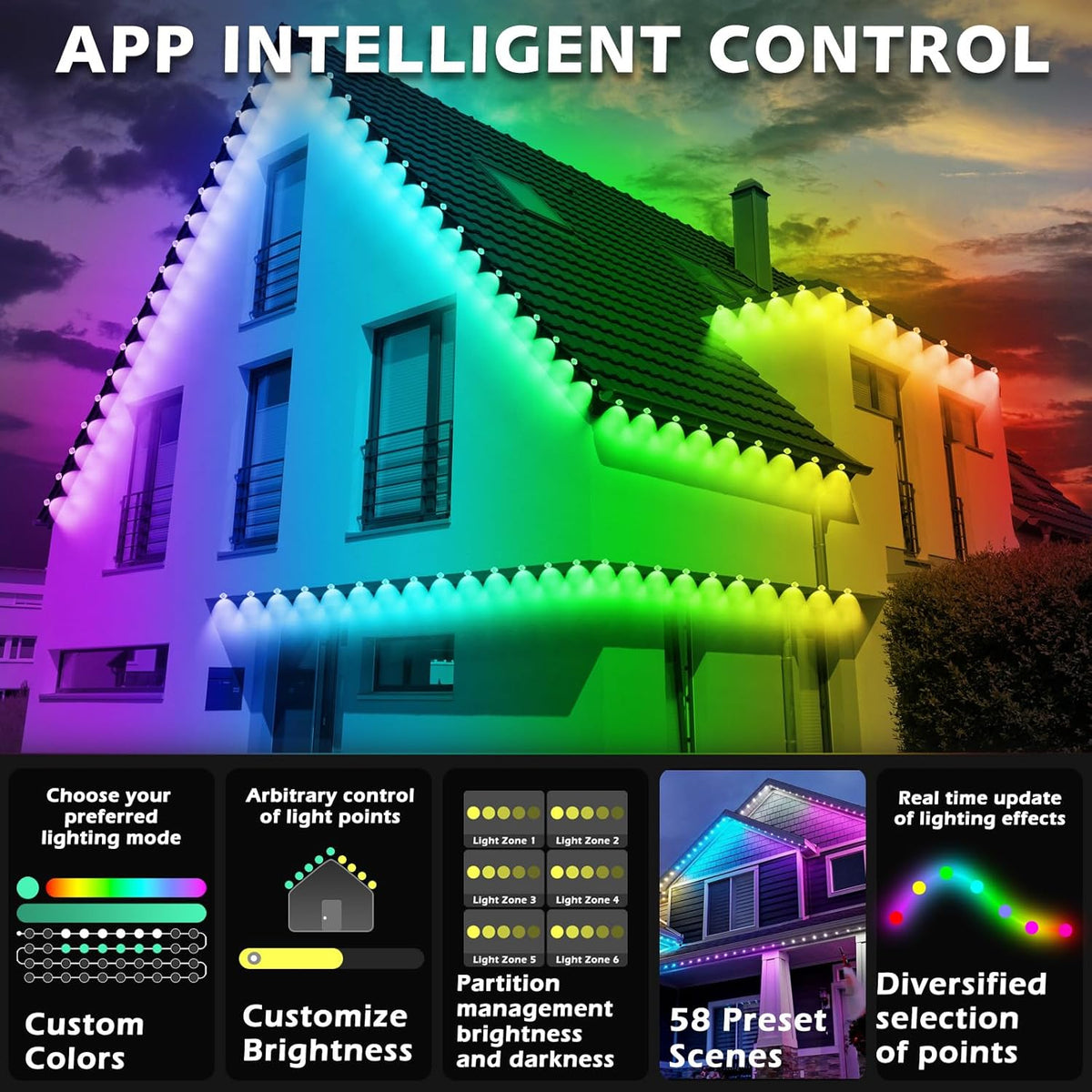 Prociv Permanent Outdoor Lights Waterproof, 200FT 75LEDs Eaves Lights APP & Remote Control, Color Changing Outdoor Lights with DIY Modes for for Party, Daily, Halloween, Christmas, Garden