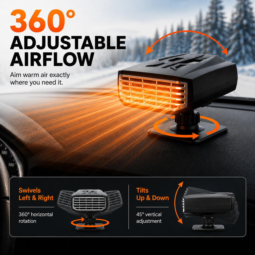 12V Car Heater, 120W Portable Windshield Defogger and Defroster Fast Heating & Cooling Fans with Cigarette Lighter Plug,360° Rotatable Portable Car Heaters for Vehicle, SUV & RV(Black)