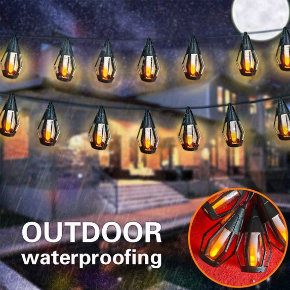 Solar Lights Outdoor String Lights, 42FT Solar String Lights Outdoor Waterproof Warm White with 15 Flickering Flame Light Bulbs, Patio Lights for Garden Backyard Gazebo Party Halloween Decoration