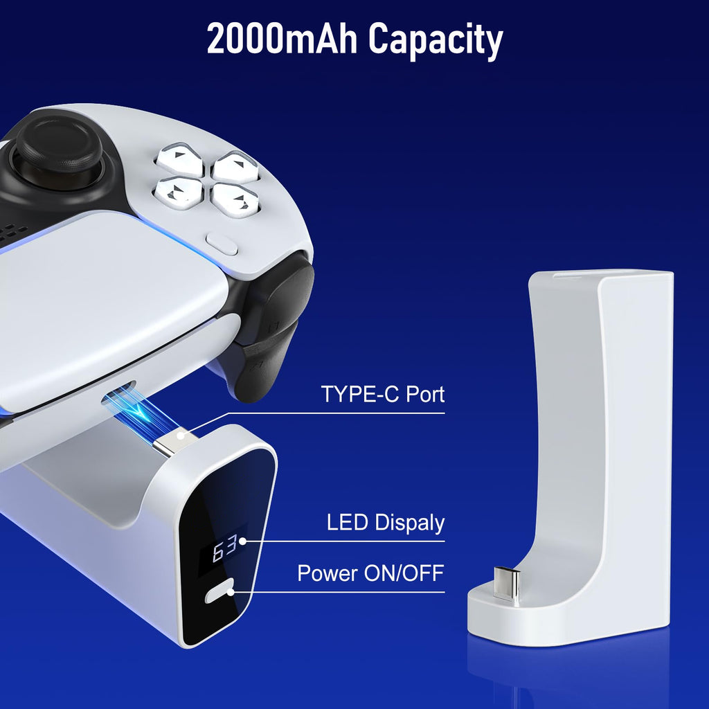Rechargeable Battery Pack for PS5 Controller, LED Display 2000mAh Battery Extender for PlayStation 5 DualSense & Edge Controller, Play and Charge Kit for PS5 Accessories