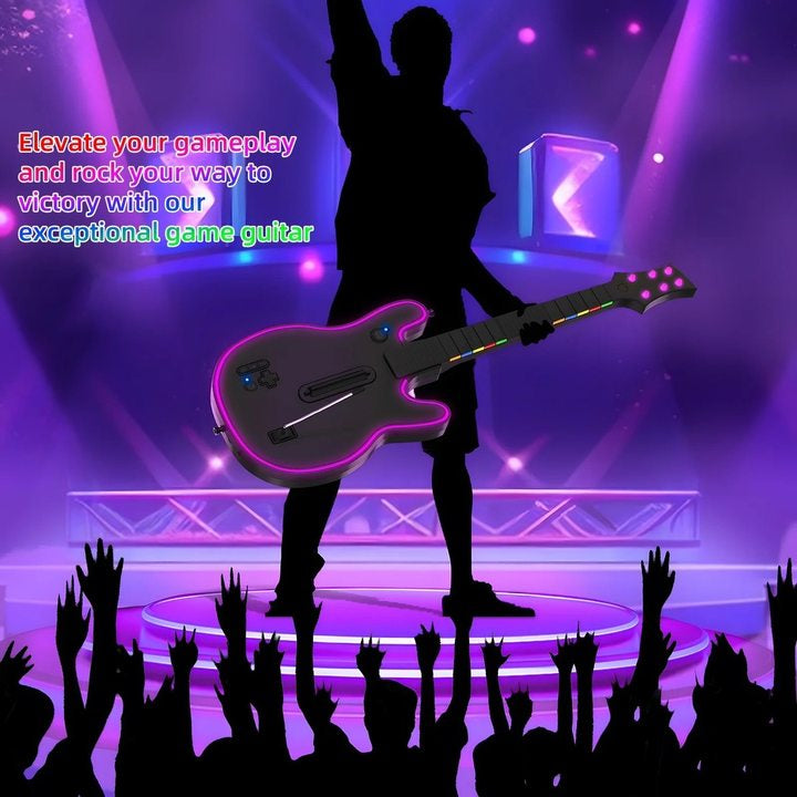 Wireless Guitar Controller Compatible with P S4/P S3/PC, Wireless Guitar Remote with Strap/RGB Light for Guitar Hero,Rock Band Games,Sleek Black