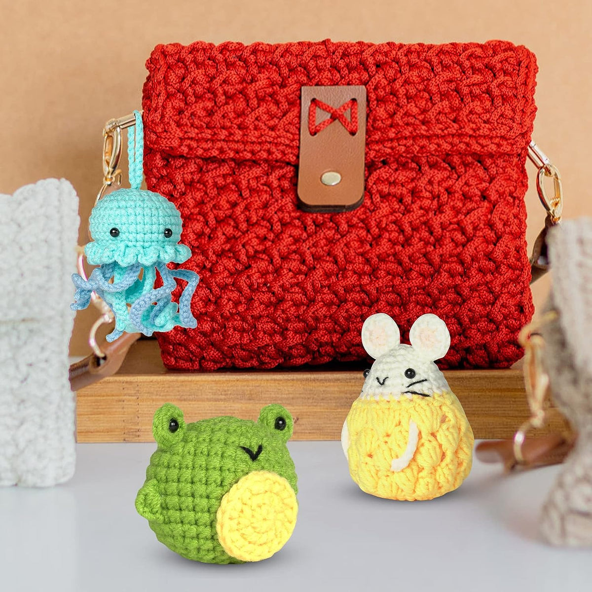 Wiher Crochet Kit for Beginners, Crochet Starter Kit for Adults and Kids Complete Knitting Kit to Make 3 PCS Animals, Learn to Crochet with Step-by-Step Instruction and Video
