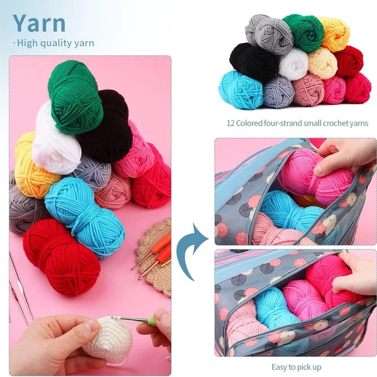 Wiher Complete Crochet Kit for Beginners,130 Pcs Crochet Kit Including Crochet Yarn, Ergonomic Crochet Hooks, and Crochet Accessories in Hangable Storage Bag