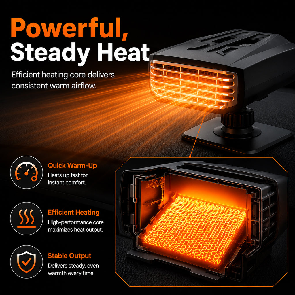 12V Car Heater, 120W Portable Windshield Defogger and Defroster Fast Heating & Cooling Fans with Cigarette Lighter Plug,360° Rotatable Portable Car Heaters for Vehicle, SUV & RV(Black)