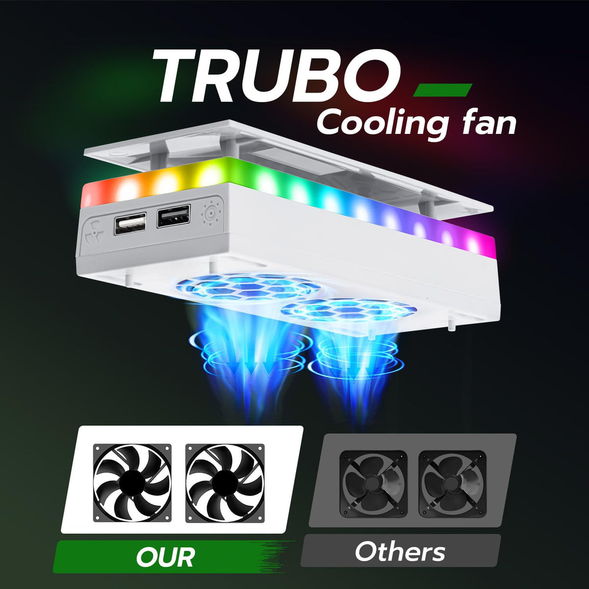 RGB Cooling Fan for Xbox Series S, Cooling System with 3 Speed Level Adjustable, 7 Modes RGB Light Strip, Dust Filter, Low Noise and 2 USB Port, Cooler Fan for Xbox Series S Console(Black)