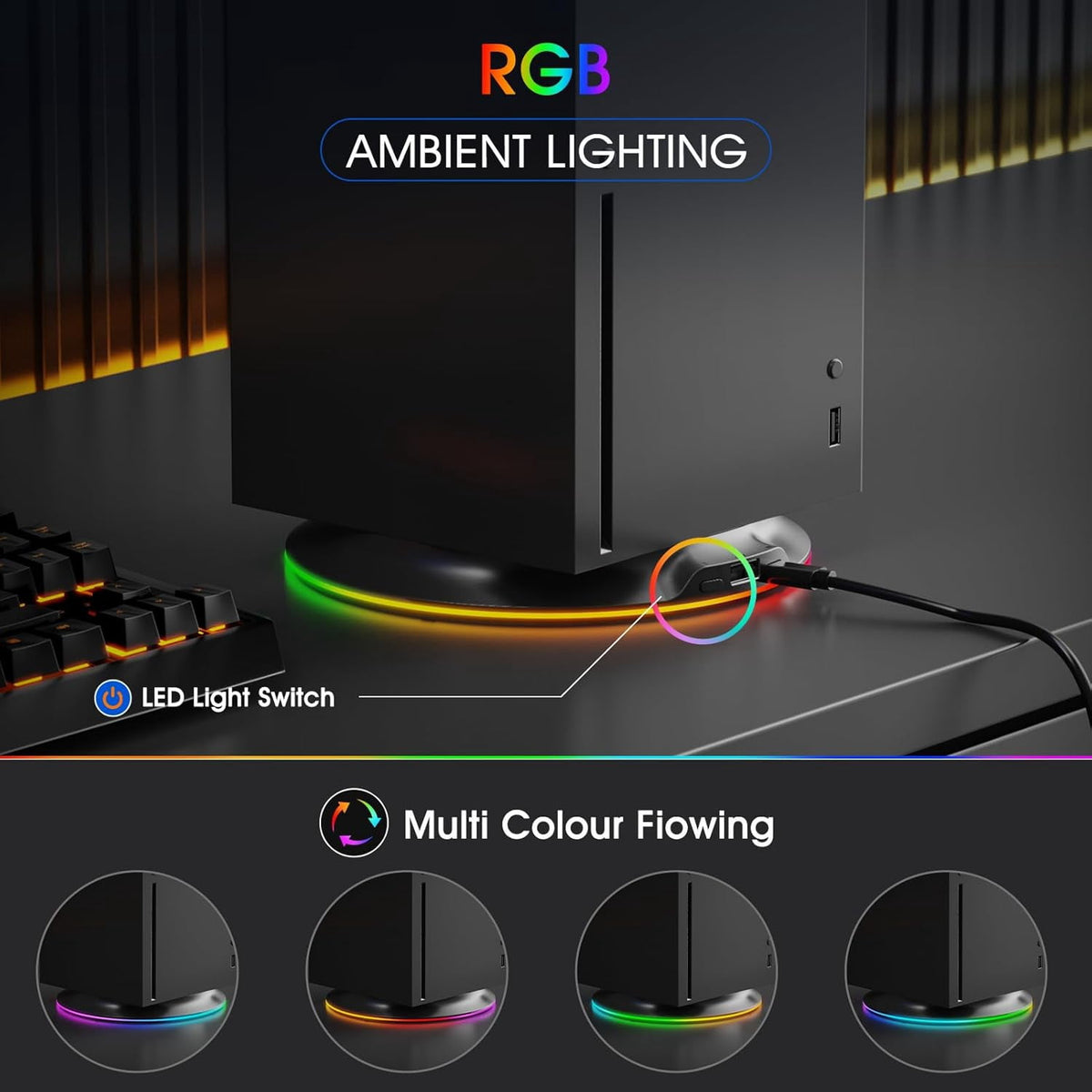 Prociv Gaming Vertical Stand for Xbox Series X, RGB Cooling Stand Compatible with Xbox Series X Digital Edition & Disc Drive Edition, USB Ports(Black)