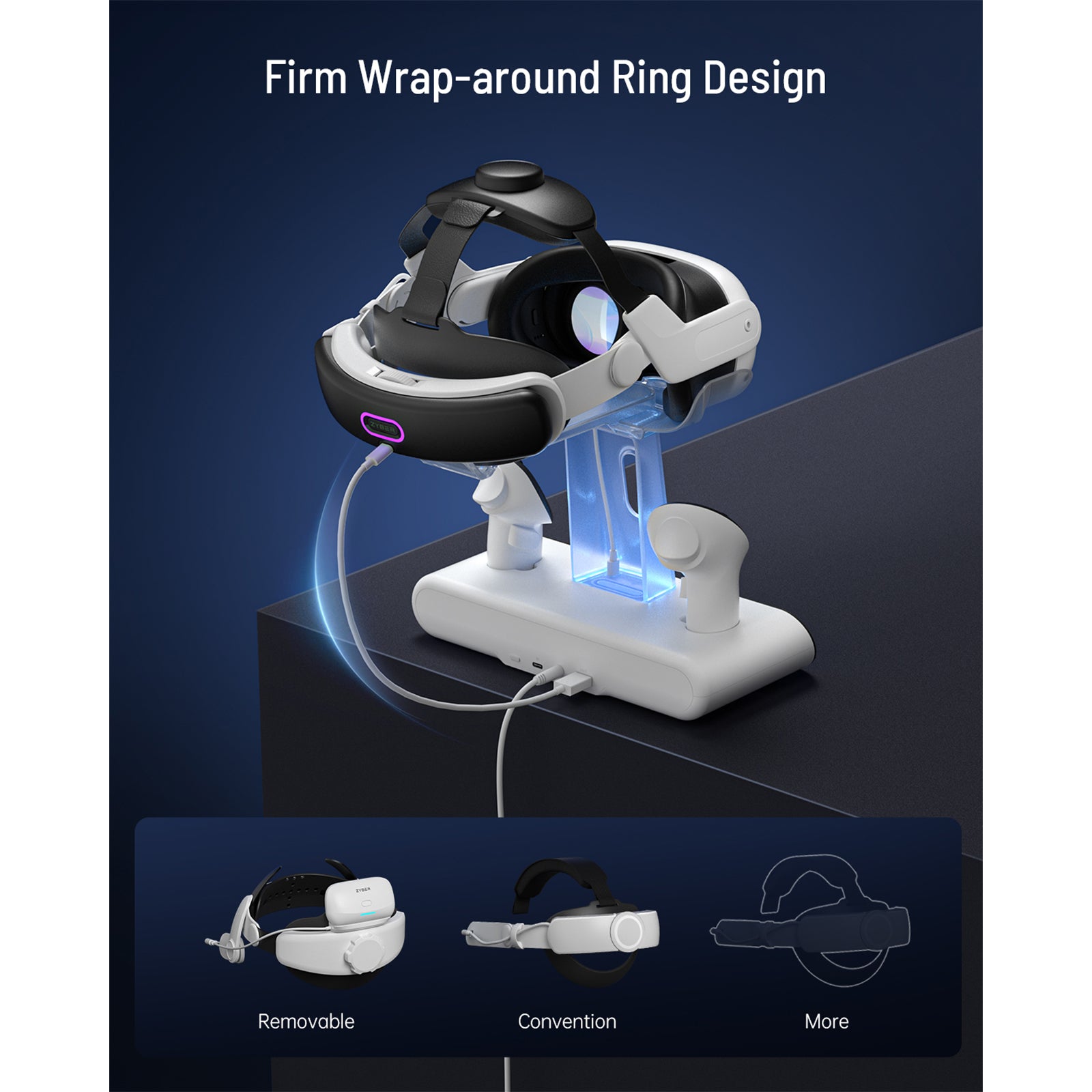 VR Charging Dock for Meta Quest 3/Quest 3S, Fast Charging Station with RGB 2 Rechargeable Batteries for Oculus Quest 3 Accessories, VR Headset Holder Stand & Controller Mount