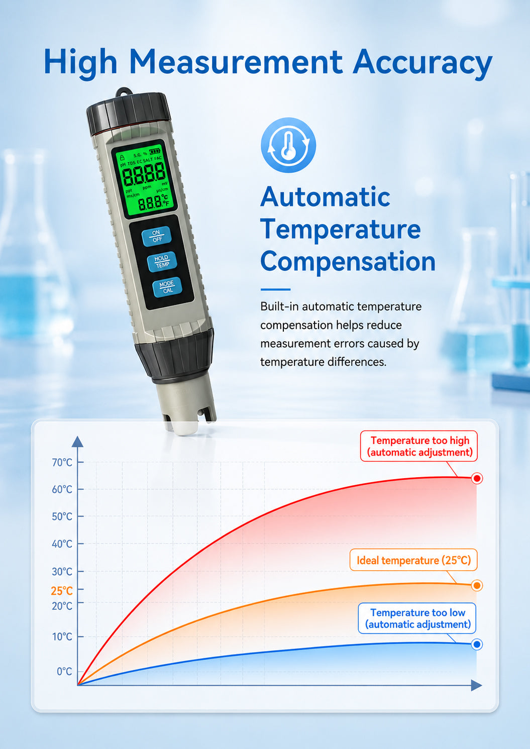 Wiher Pool Salt Tester, 8 in 1 Pool Salt Tester for Water PH / TDS / EC / SALT / TEMP/CL/S.G/ ORP Meter with ATC, for Household Drinking Water Pool Spas Fish Tank