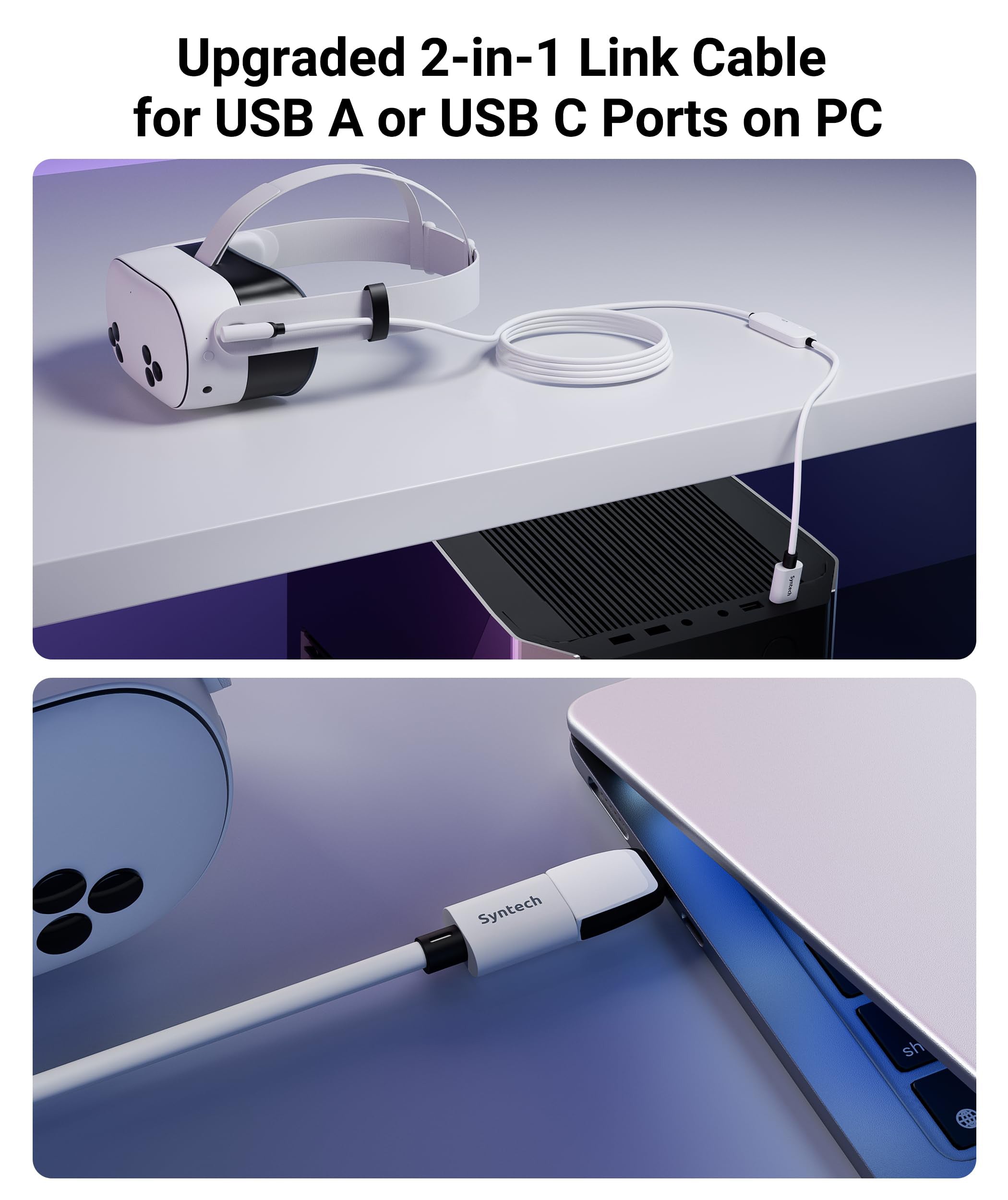 VR Link Cable with Charging 16FT Compatible with Oculus/Meta Quest 3S/3 Accessories, Quest2/Pro, Pico4, Link Cable for SteamVR, Charge & Link Simultaneously