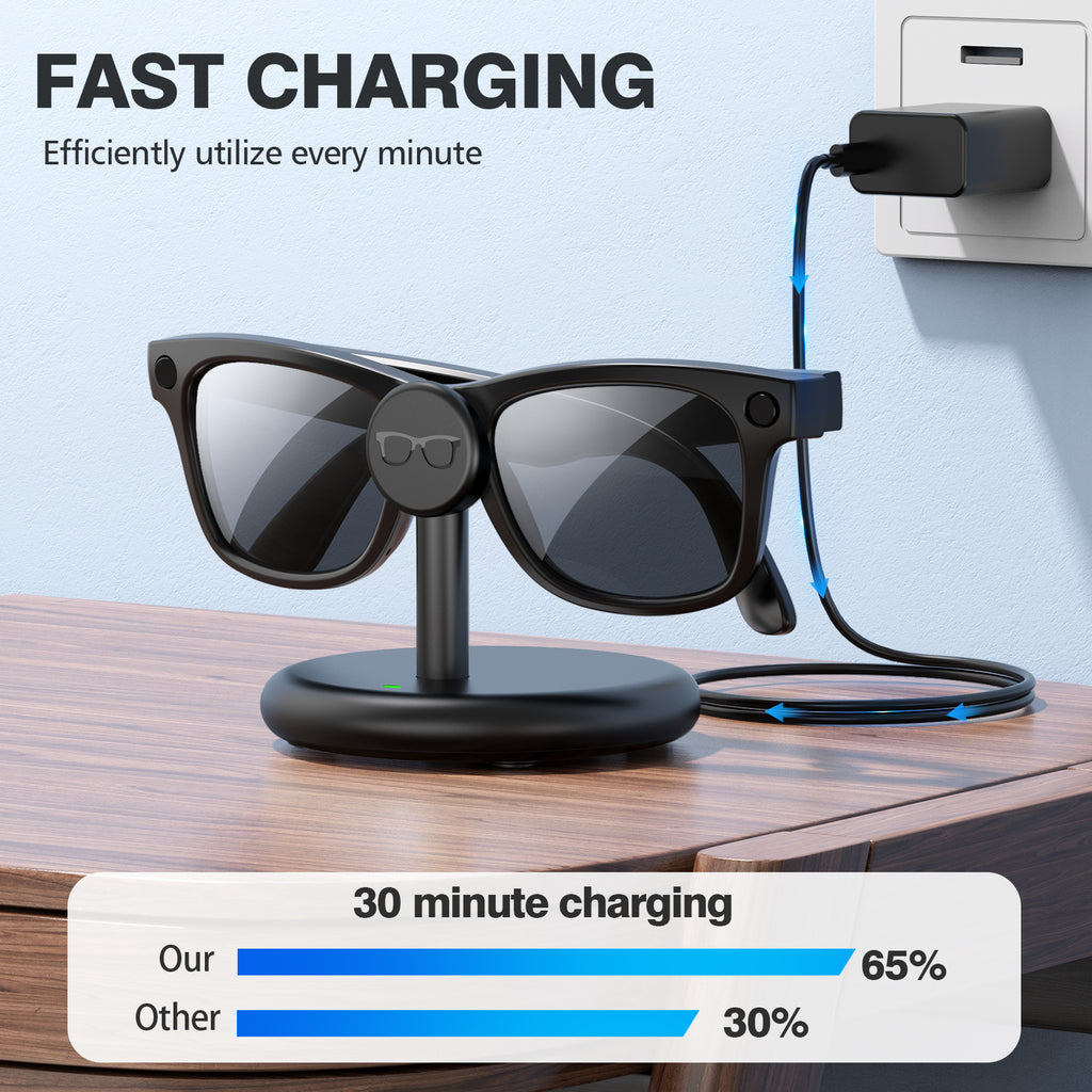 Charging Station for Meta Wayfarer/Skyler/Headliner, Portable Charging Dock Compatible with Oakley Meta HSTN, Travel Charging Stand with Cable, LED Indicator,Black