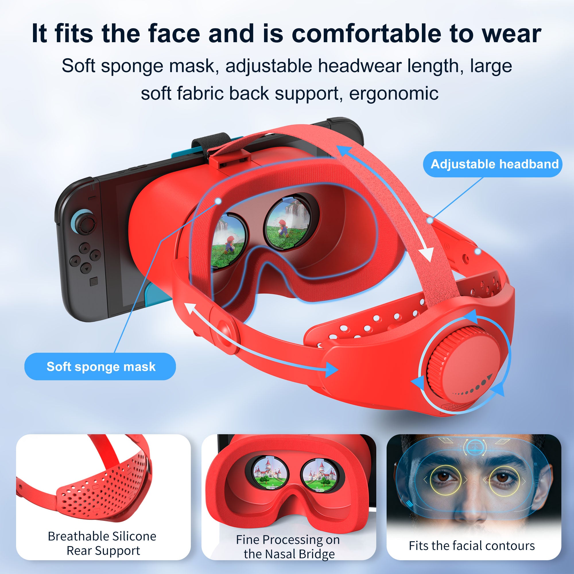 Newest VR Headset for Nintendo Switch 2 Model, 3D VR Glasses with Adjustable Lens for Virtual Reality Gaming Experience, Switch VR Labo Goggles Adjustable Headset for Nintendo Switch 2,Red