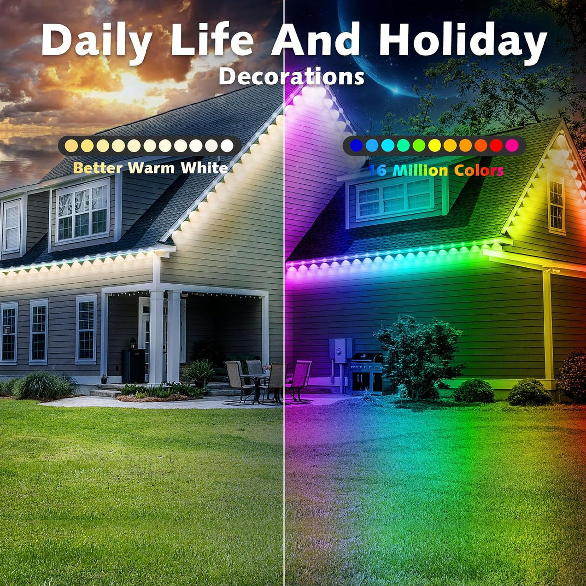 Prociv Permanent Outdoor Lights Waterproof, 50FT 50LEDs Eaves Lights APP & Remote Control, Color Changing Outdoor Lights with DIY Modes for for Party, Daily, Halloween, Christmas, Garden
