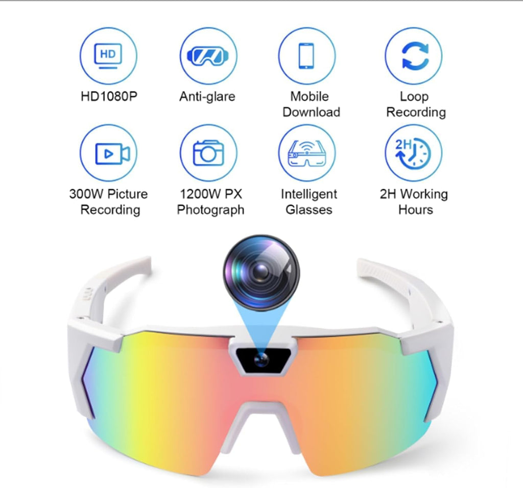 Wiher Smart Camera Glasses, 4k POV Sports Glasses HD Recording Video, Cycling Action Sunglasses, Wearable Audio Take a Picture Wireless Photography Shooting VCR，Suitable for Men and Women(Black)