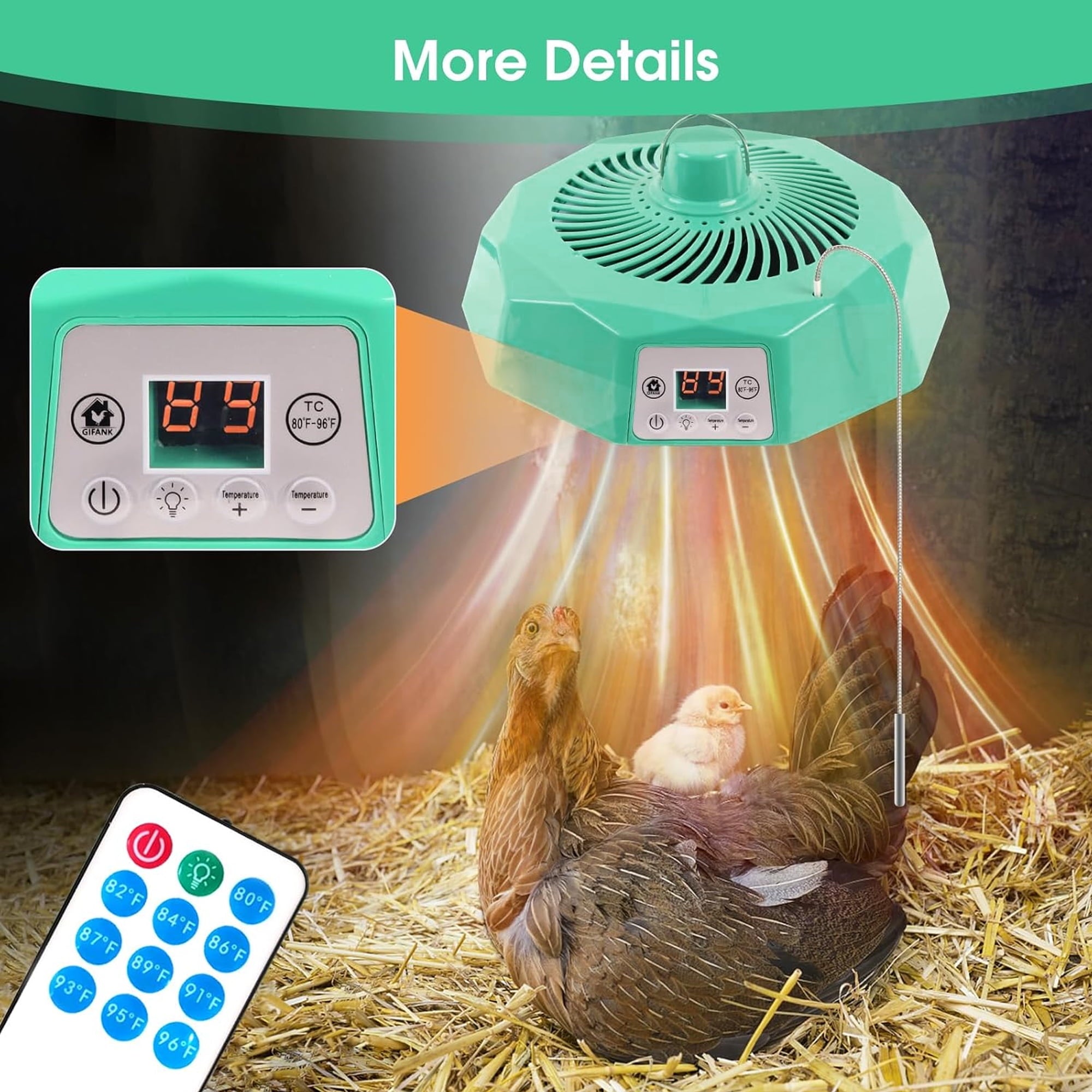 Chicken Coop Heater Chicken Brooder Heater with Circulation Fan Power Adjustment Poultry Heating Fan Radiant Heat Chicken Heater Pet Cage Warmer for Poultry Chicken Pet Dog