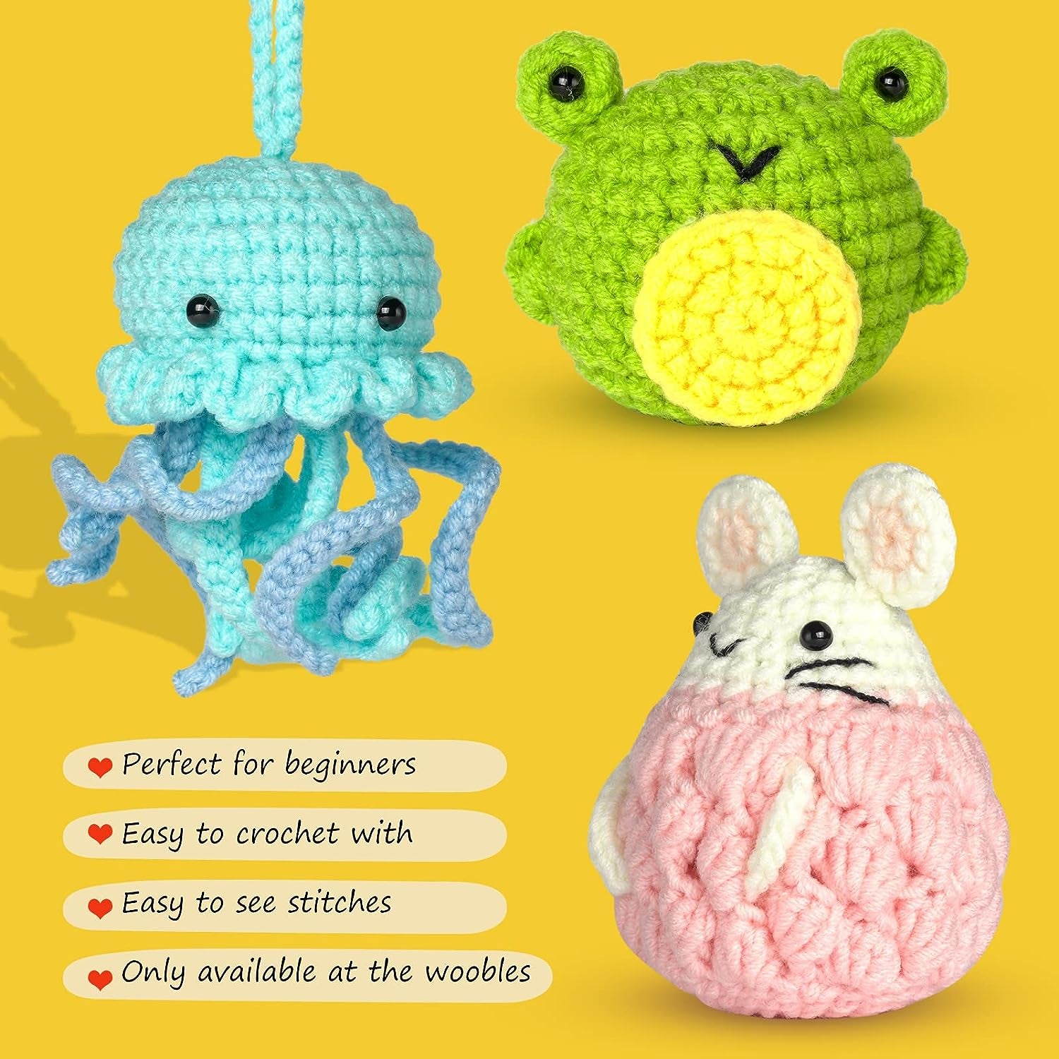 Wiher Crochet Kit for Beginners, Crochet Starter Kit for Adults and Kids Complete Knitting Kit to Make 3 PCS Animals, Learn to Crochet with Step-by-Step Instruction and Video