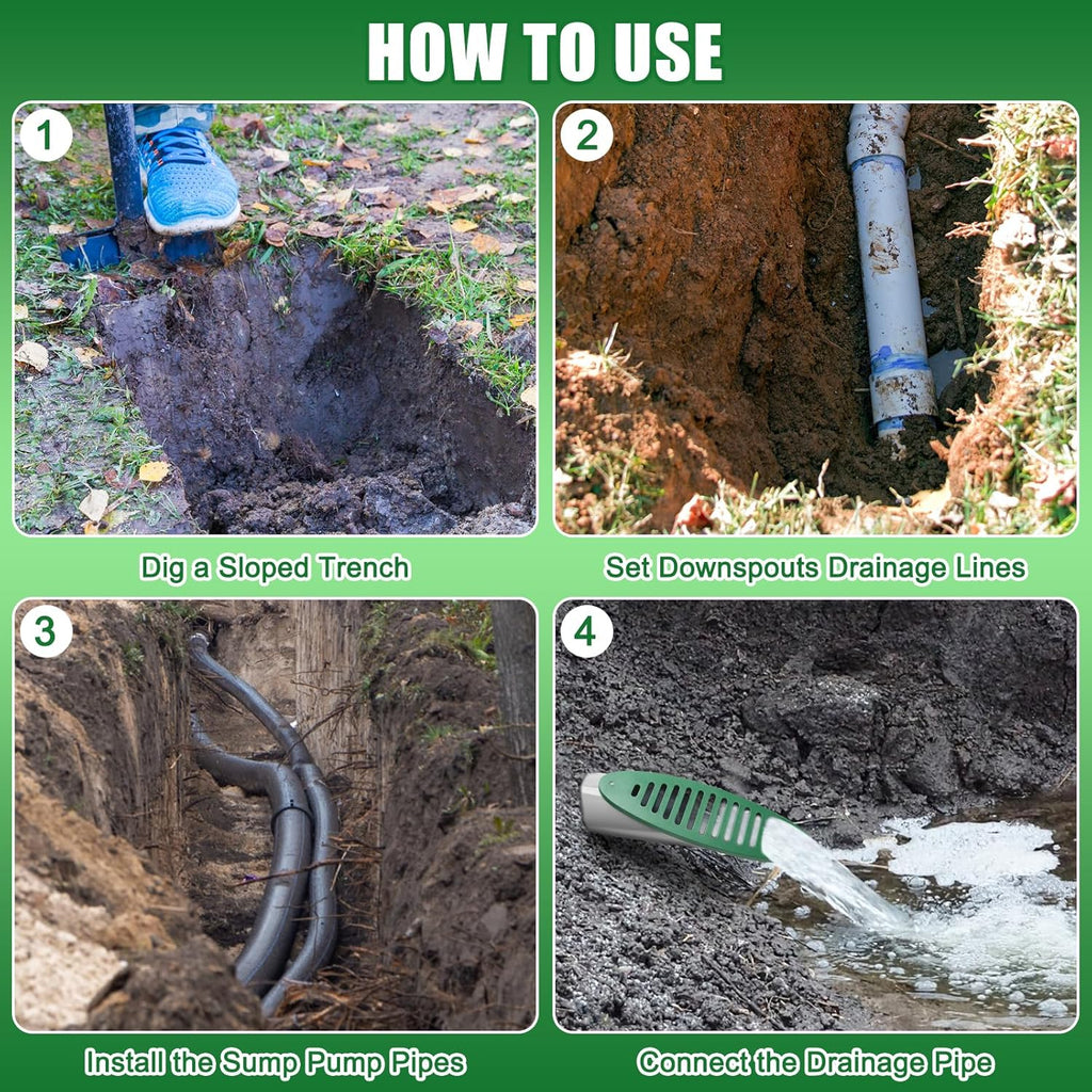 Yard Drain Emitter, 4in Green Angled Drainage Grate Yard for Sump Pump Discharge&Downspout Extensions,Angled Slope Pipe Grate for 4-Inch Connection,Reduce Stagnant Water
