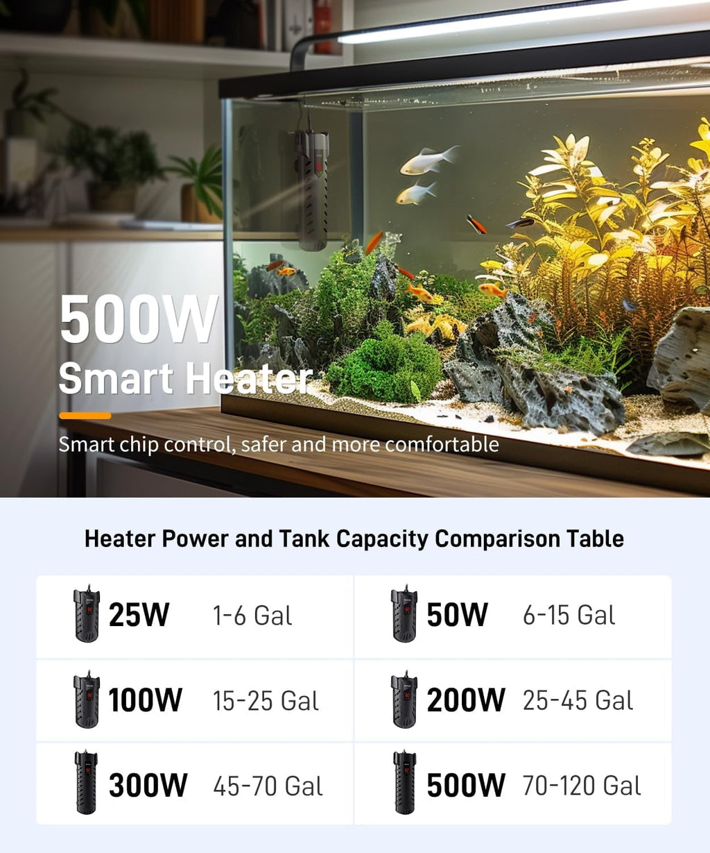 Aquarium Heater Submersible Aquarium Heater Adjustable Constant Temperature Control System Betta Turtle Fish Tank of 78℉ For Betta Fish Turtle Heater Freshwater and Saltwater