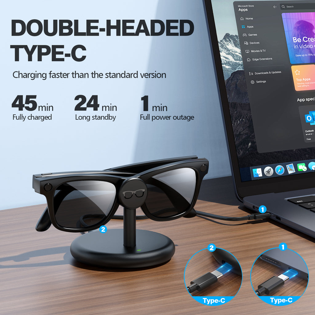 Charging Station for Meta Wayfarer/Skyler/Headliner, Portable Charging Dock Compatible with Oakley Meta HSTN, Travel Charging Stand with Cable, LED Indicator,Black