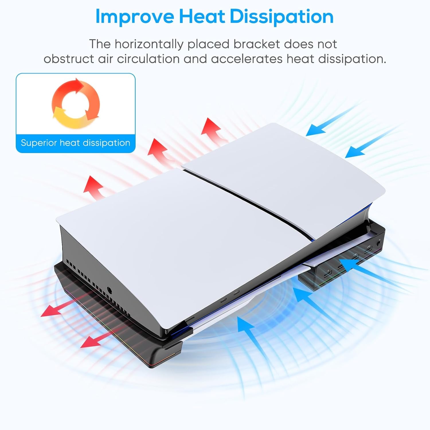 RGB Horizontal Stand for PS5 Pro / Slim Console Accessories with 14 Light Mode and 4 USB Hubs, Side Stand for Playstation 5 Pro / Slim Disc & Digital, Base Holder with Fast Charging, Black