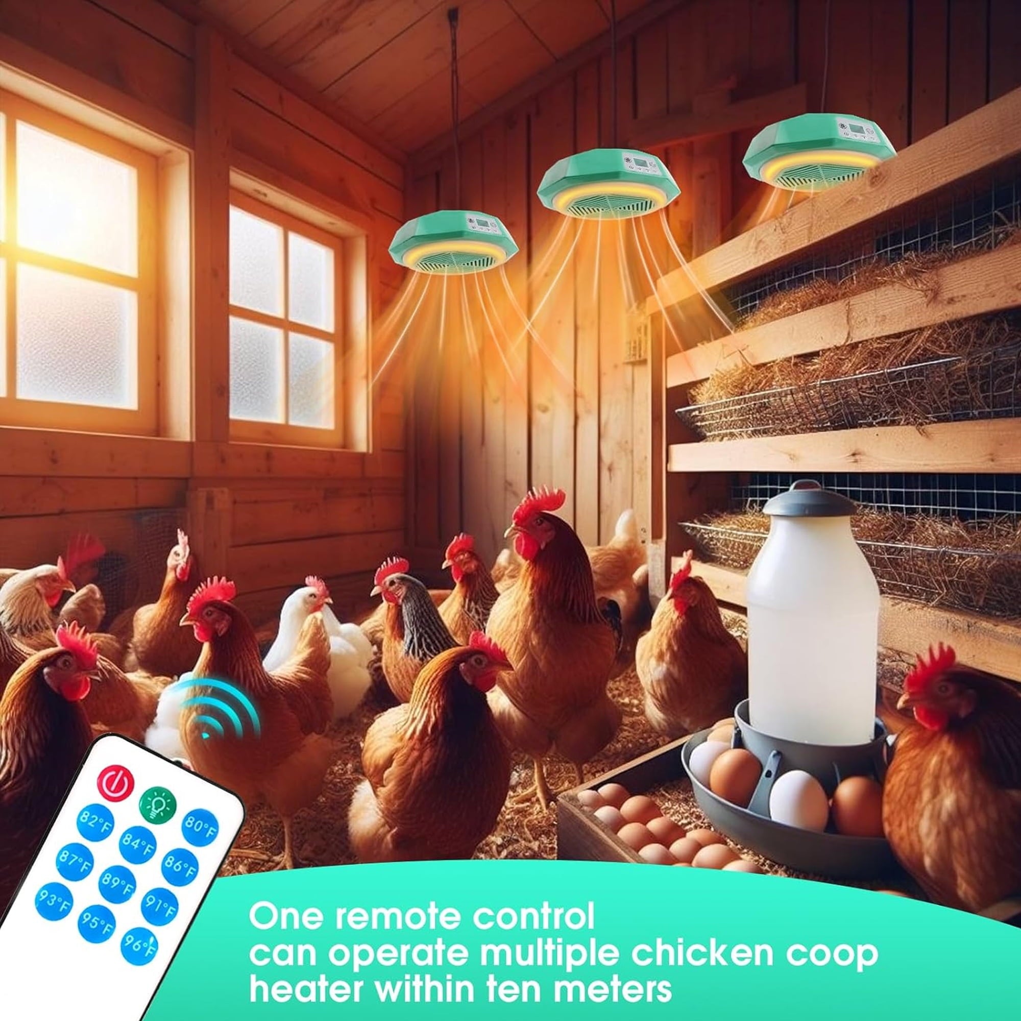 Chicken Coop Heater Chicken Brooder Heater with Circulation Fan Power Adjustment Poultry Heating Fan Radiant Heat Chicken Heater Pet Cage Warmer for Poultry Chicken Pet Dog