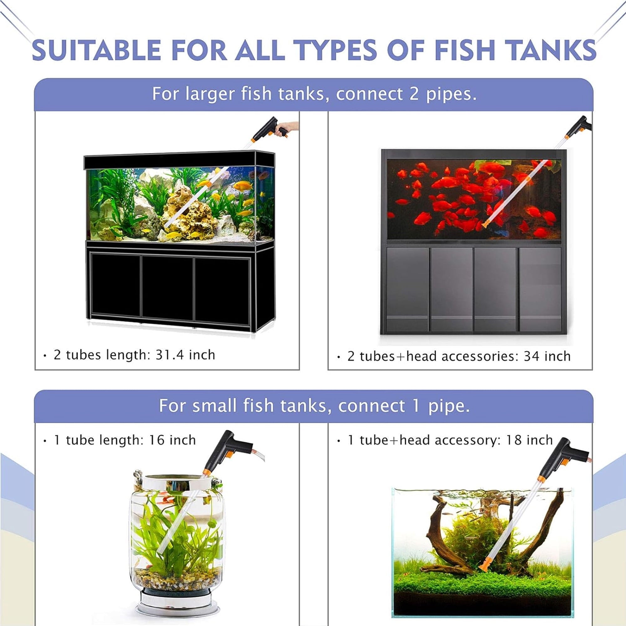 Aquarium Gravel Cleaner Manual Fish Tank Vacuum Gravel Cleaner Aquarium Siphon Pump Gravel Cleaner Fish Tank Cleaning Kit Water Change & Wash Aquarium Cleaning Tools