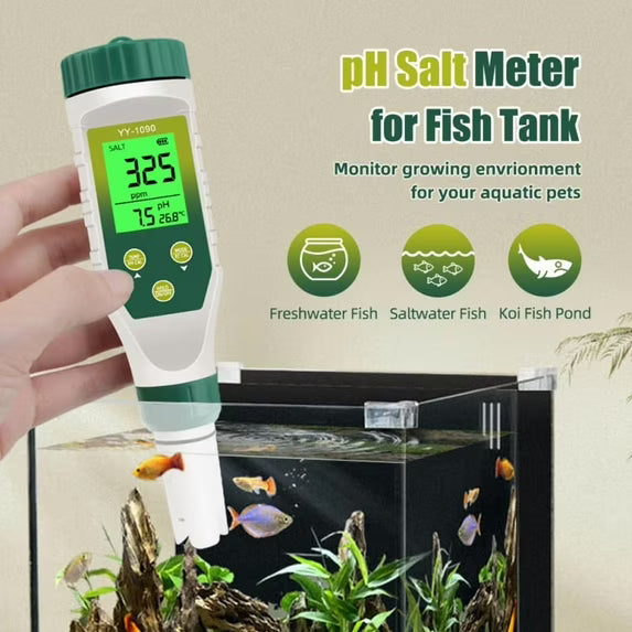 Pool Salt Tester, Water Tester 5 in 1 TDS EC Salinity Water Temperature pH Meter, Digital Salinity pH Meter for Swimming Pool, Saltwater, Sea Water, Aquarium, Fish Tank