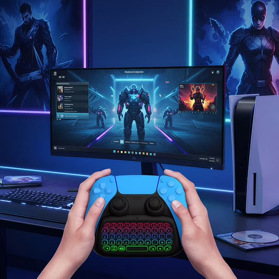 Wireless Keyboard for PS5 Controller, RGB Backlight Keyboard Bluetooth Mini Keypad Chatpad for PlayStation 5, Game Keyboard Built-in 3.5mm Audio Jack - Black