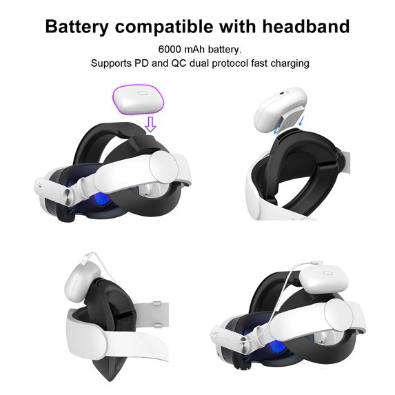 6000mAh Battery Head Strap for Meta Quest 3S, Detachable Battery Headstrap to Extend Playtime, Rechargeable Battery Strap Accessories, Reduced Face Pressure