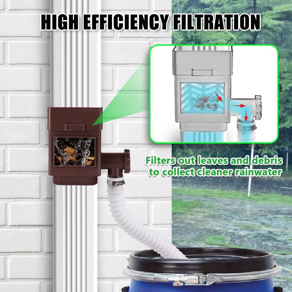 Rainwater Collection System Downspout Diverter Fits for 2 x 3 or 3 x 4 Gutter Downspouts Rain Barrel Diverter Kit with Adjustable Valve and Filter