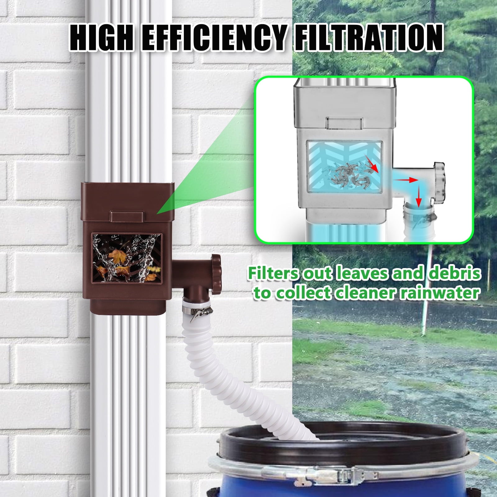 Rainwater Collection System Downspout Diverter Fits for 2 x 3 or 3 x 4 Gutter Downspouts Rain Barrel Diverter Kit with Adjustable Valve and Filter
