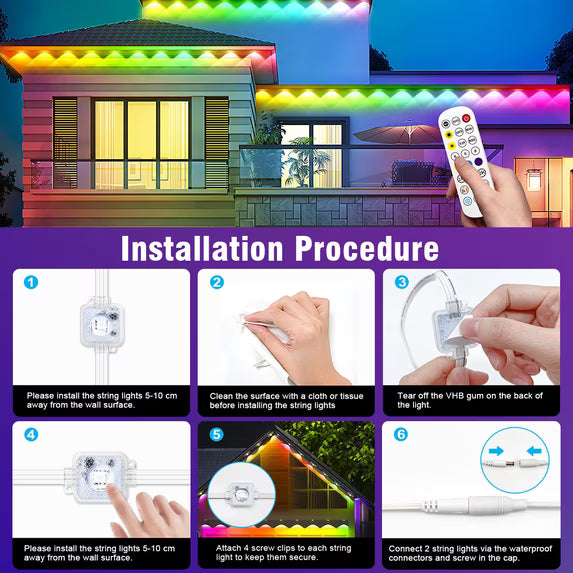 Permanent Outdoor Lights, 150FT RGBIC Smart Eaves Lights with App/Remote Control, Christmas Lights Outdoor IP67 Waterproof String Lights for Halloween Party House Roof Garden