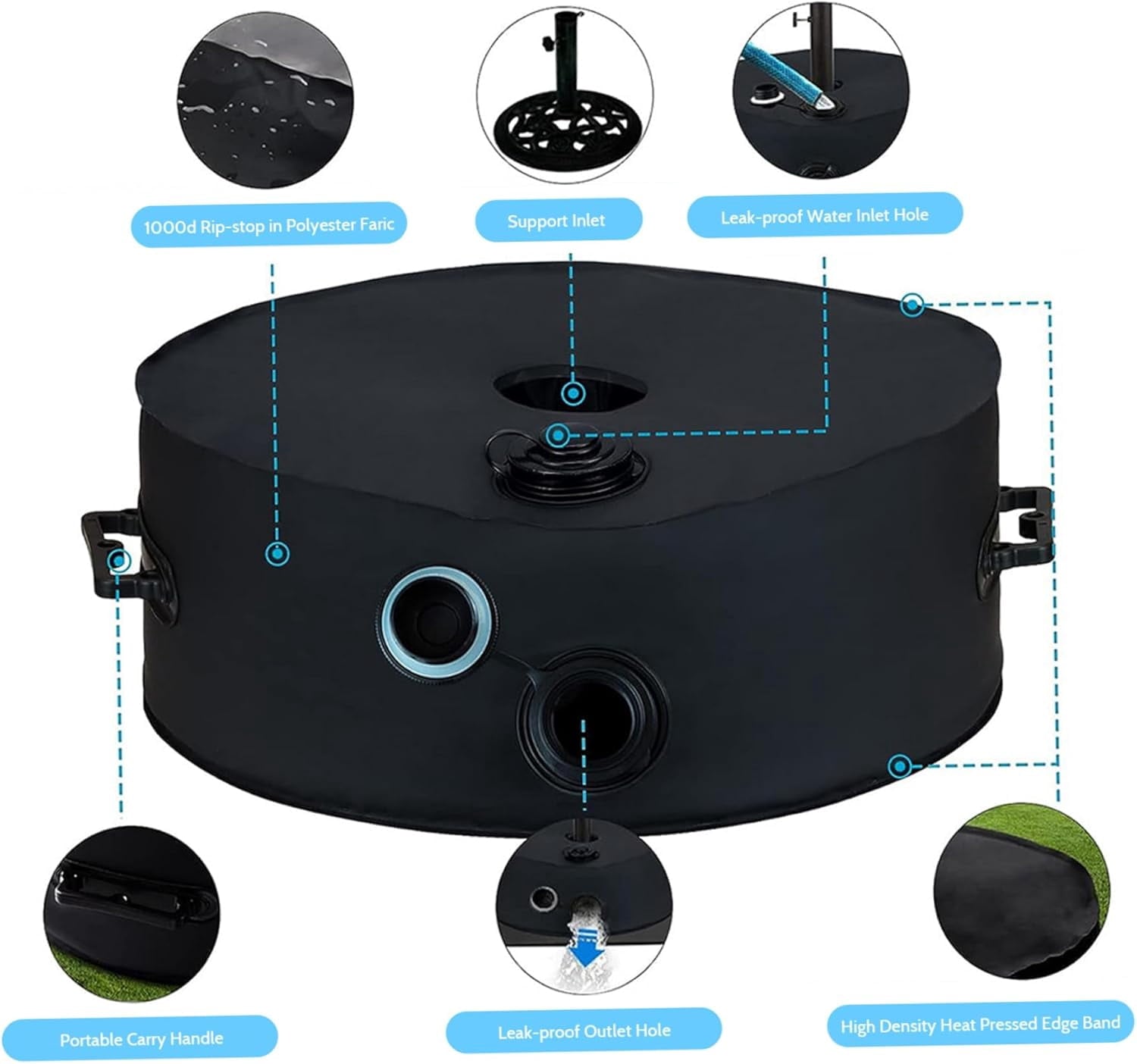 Umbrella Base Weight Water Bag Weatherproof Fillable Heavy Duty Weight Bag for Outside Umbrella Stand Water Weights for Umbrella Stand Furniture Leg Weights Up to 50 lbs