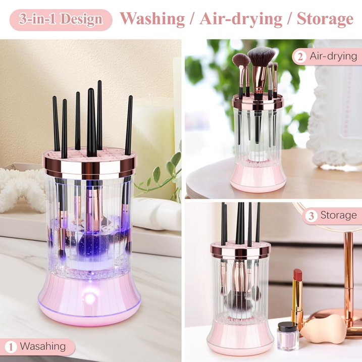 Wiher Makeup Brush Cleaner, Electric Makeup Brush Washer Machine with Touch Screen Wash and Dry in One No Damage the Bristles for All Size Brushes and Sponges, Gift for Women Wife, Pink