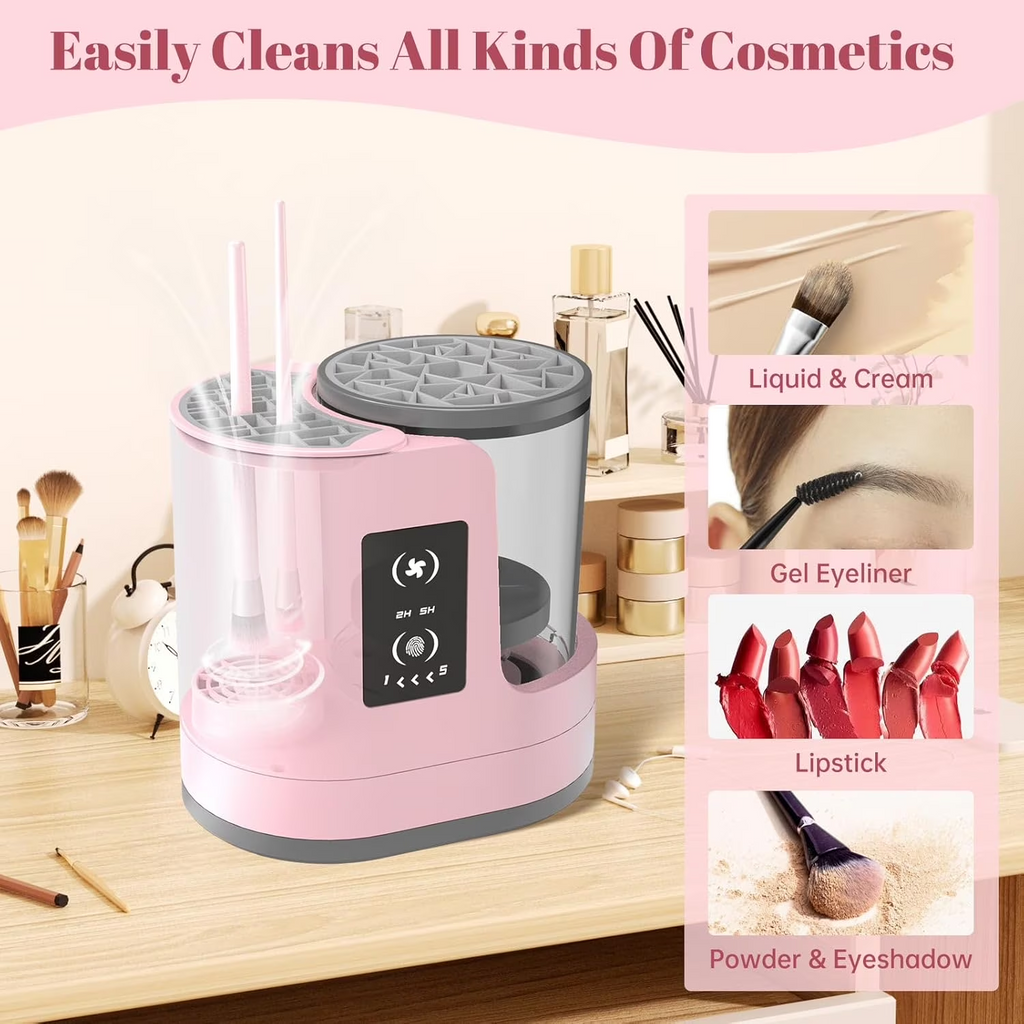 Wiher Makeup Brush Cleaner, Makeup Brush Dryer-Holder-Portable Automatic USB Cosmetic Brushes Cleaner Tool for All Size Beauty Makeup Brush Set, Eyeshadow, Blush Brush (Rose Pink)