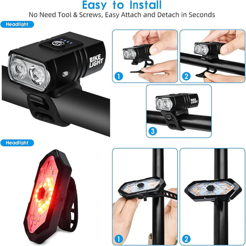 Bike Light Set with Bike Horn Alarm Remote Control Bike Tail Light with Turn Signals Bike Headlight for Night Riding Rechargeable Rear and Front Bike Light
