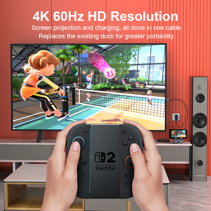 Switch 2 Portable Dock 6.5ft 4K/60 Hz USB-C to HDMI TV Adapter for Switch 2/Switch OLED/Switch(Black)