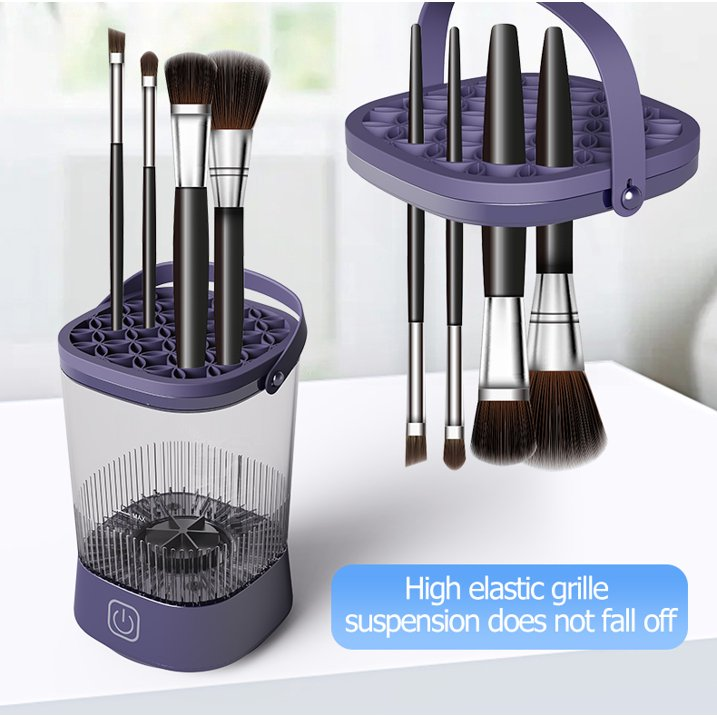 Wiher Makeup Brush Cleaner, Automatic Spinning Cosmetic Tool, IP65 Waterproof Automatic Makeup Brush Cleaner for Makeup Sponges and Brushes(Purple)