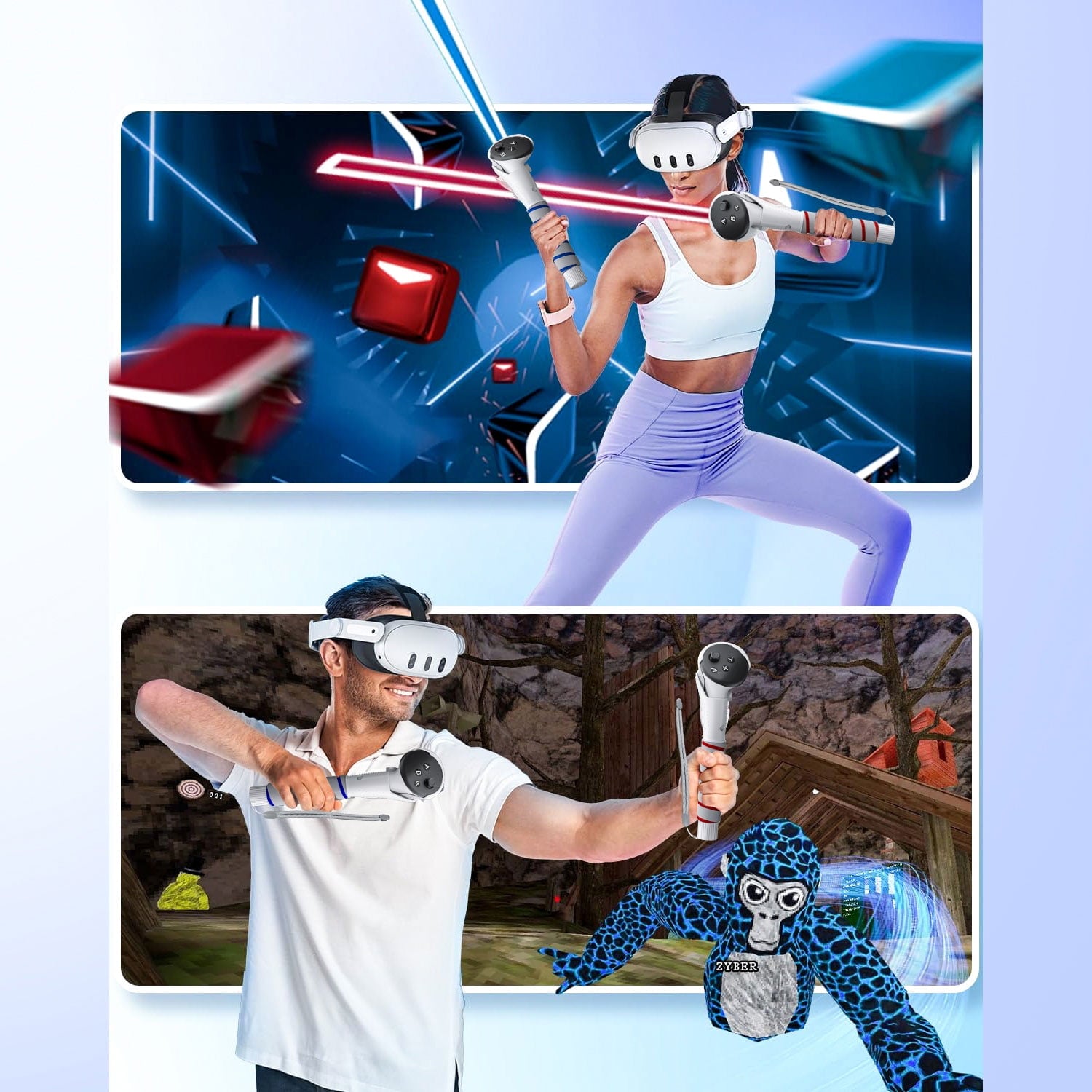 VR Accessories Handle Attachments for Meta Ouclus Quest3/Quest3S Dual Handles and Long Stick Handle Extension Grips to Play Multiple VR Games Gorilla Tag Long Arms Grips Beat Saber Golf Club