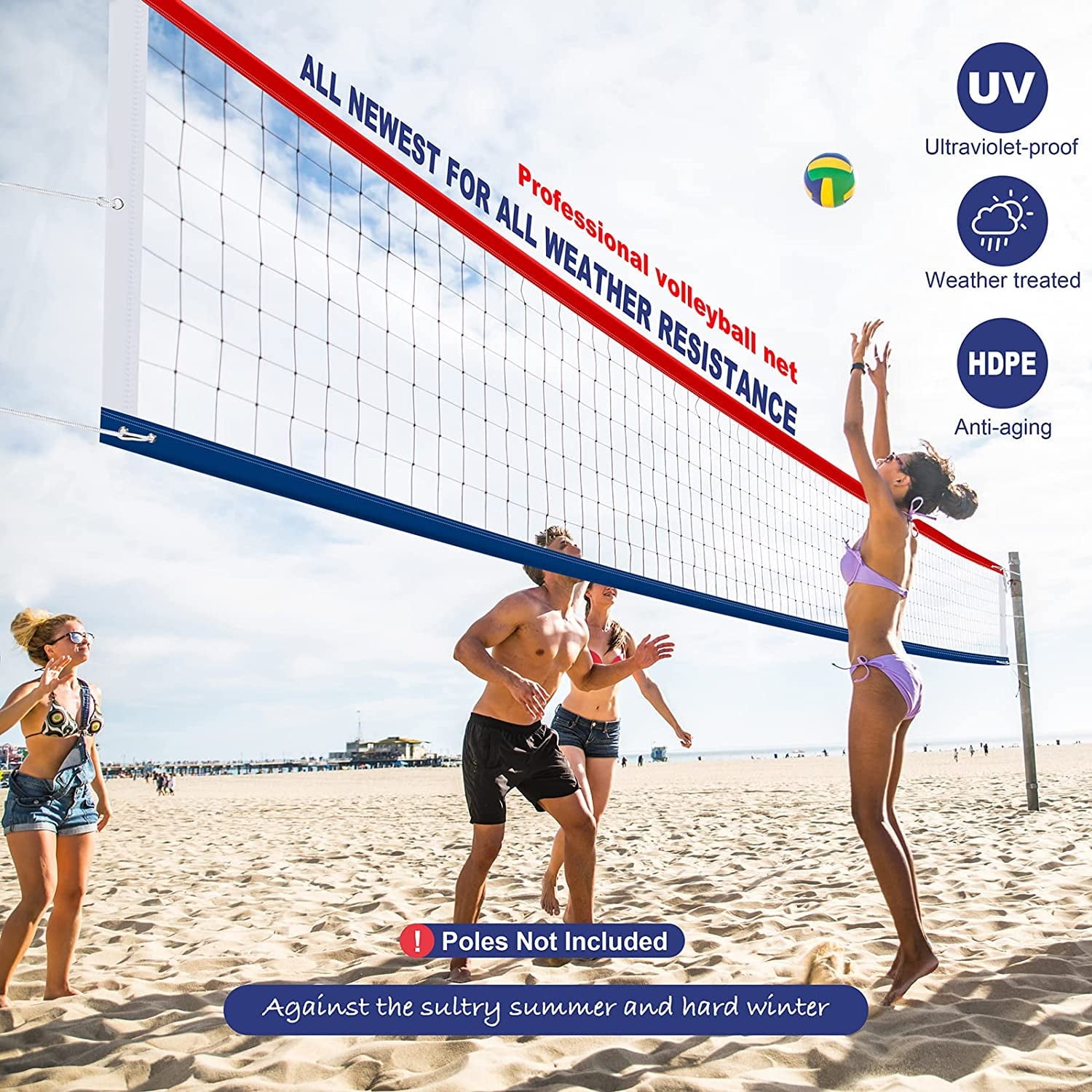 32x3F Volleyball Net Outdoor Heavy Duty Lengthened Stainless Steel Cable Upgraded Weather Resistance for Indoor Outdoor Backyard Pool Beach