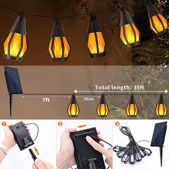 Solar Lights Outdoor String Lights, 42FT Solar String Lights Outdoor Waterproof Warm White with 15 Flickering Flame Light Bulbs, Patio Lights for Garden Backyard Gazebo Party Halloween Decoration